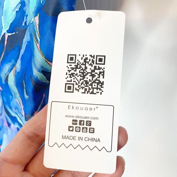 Ekouear Blue Leaf Print Women's One Piece Swimsuit - Picture 9 of 10